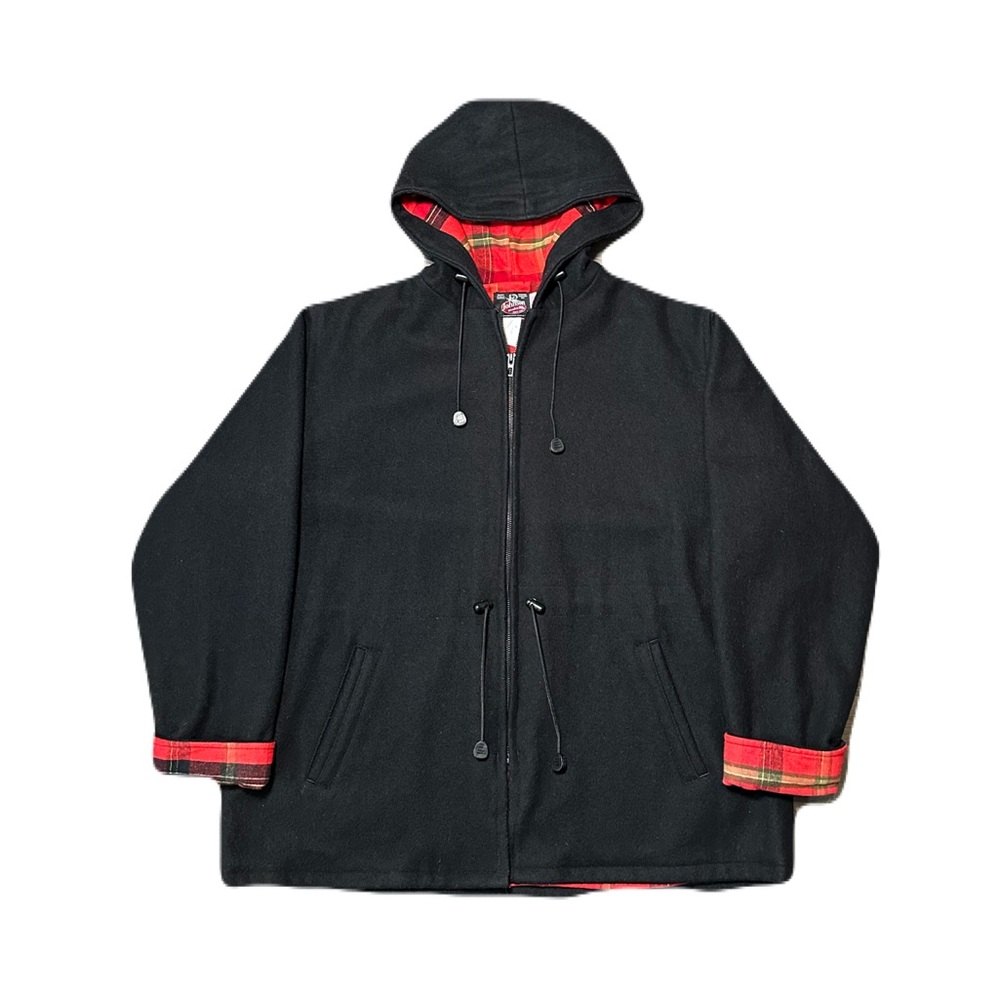Johnson Woolen Mills Wool Anorak Jacket Women’s Large Black Plaid Lined